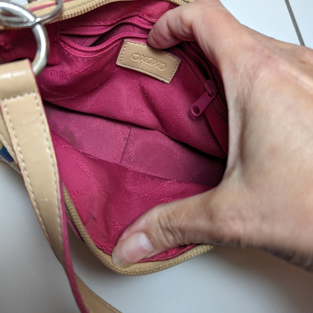 XOXO Mini bag, Multicolor Hearts on Creme Background, Single Strap with Zipper - Picture 9 of 17